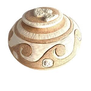 Southwestern Two Tone Arrowhead Ocean Wave Design Round Jar Pot with Lid